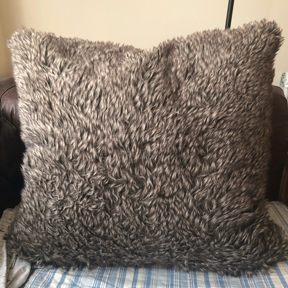 Large Faux Fur Pillow - Feather Inside - 26” x 26”